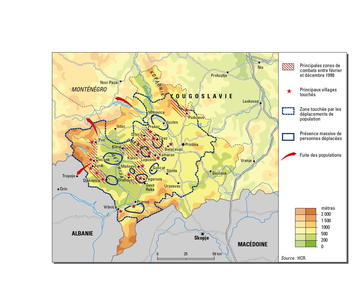 Les mouvements de population en Kosove en 1998 (cartographie du Monde Diplomatique)